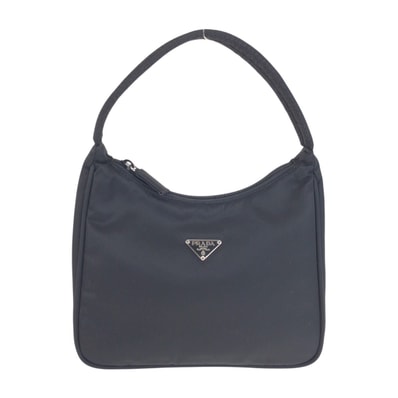 美品 PRADA プラダ テスート 三角ロゴプレート ホーボー ブラック 黒 シルバー金具 ナイロン ハンドバッグ アクセサリーポーチ 603699 【中古】