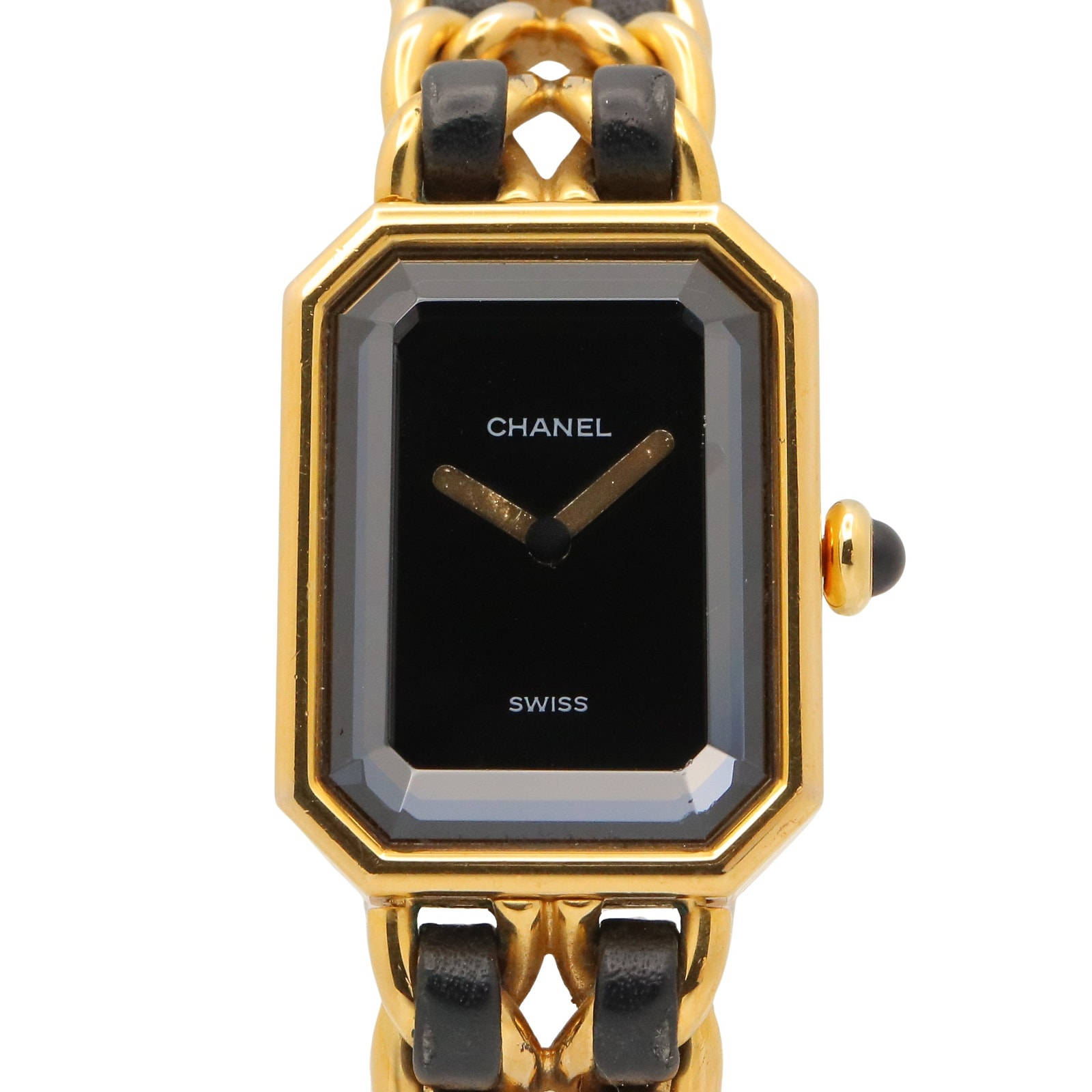 シャネル CHANEL プルミエール 腕時計 時計 GP(ゴールドメッキ) レザー レディース ブラック系 H0001 【中古】