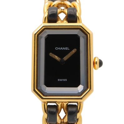 シャネル CHANEL プルミエール 腕時計 時計 GP(ゴールドメッキ) レザー レディース ブラック系 H0001 【中古】