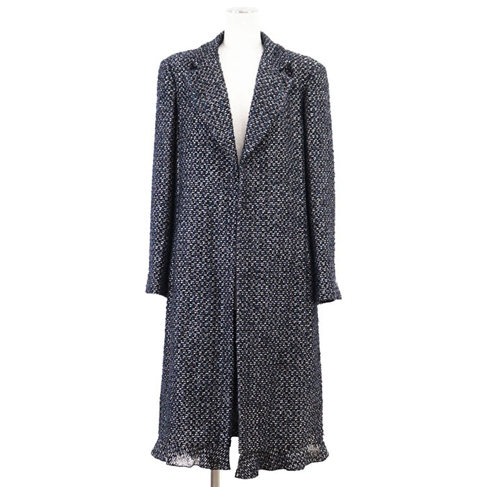 シャネル 2002AW 02A P20005 ツイード コート レディース ネイビー系 42 CHANEL