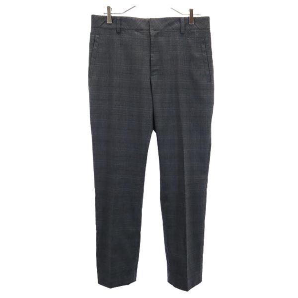 LANVIN ランバン 日本製 ウールブレンド チェック柄 スラックスパンツ 48 グレー