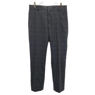 LANVIN ランバン 日本製 ウールブレンド チェック柄 スラックスパンツ 48 グレー