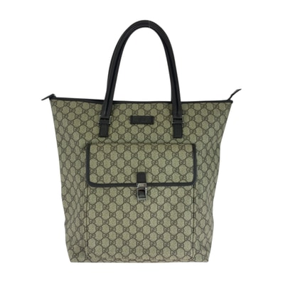 美品 GUCCI グッチ ベージュ ブラウン シルバー金具 GGスプリームキャンバス トートバッグ ショルダーバッグ 505157 【中古】