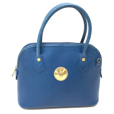 エムシーエム MCM ロゴ金具 2WAY ショルダーバッグ ハンドバッグ レザー ブルー ブルー