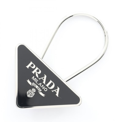プラダ PRADA トライアングルロゴ キーホルダー アクセサリー メタル メンズ シルバー系 / ブラック系 2PS06366AF0002 【新品】