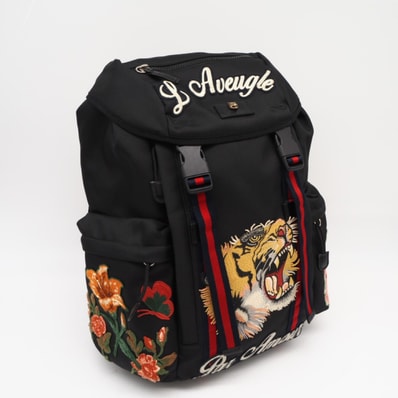 美品 GUCCI グッチ ナイロン エンブロイダリー タイガー バッグパック 429037 リュック・デイパック ブラック マルチカラー ナイロン メンズ