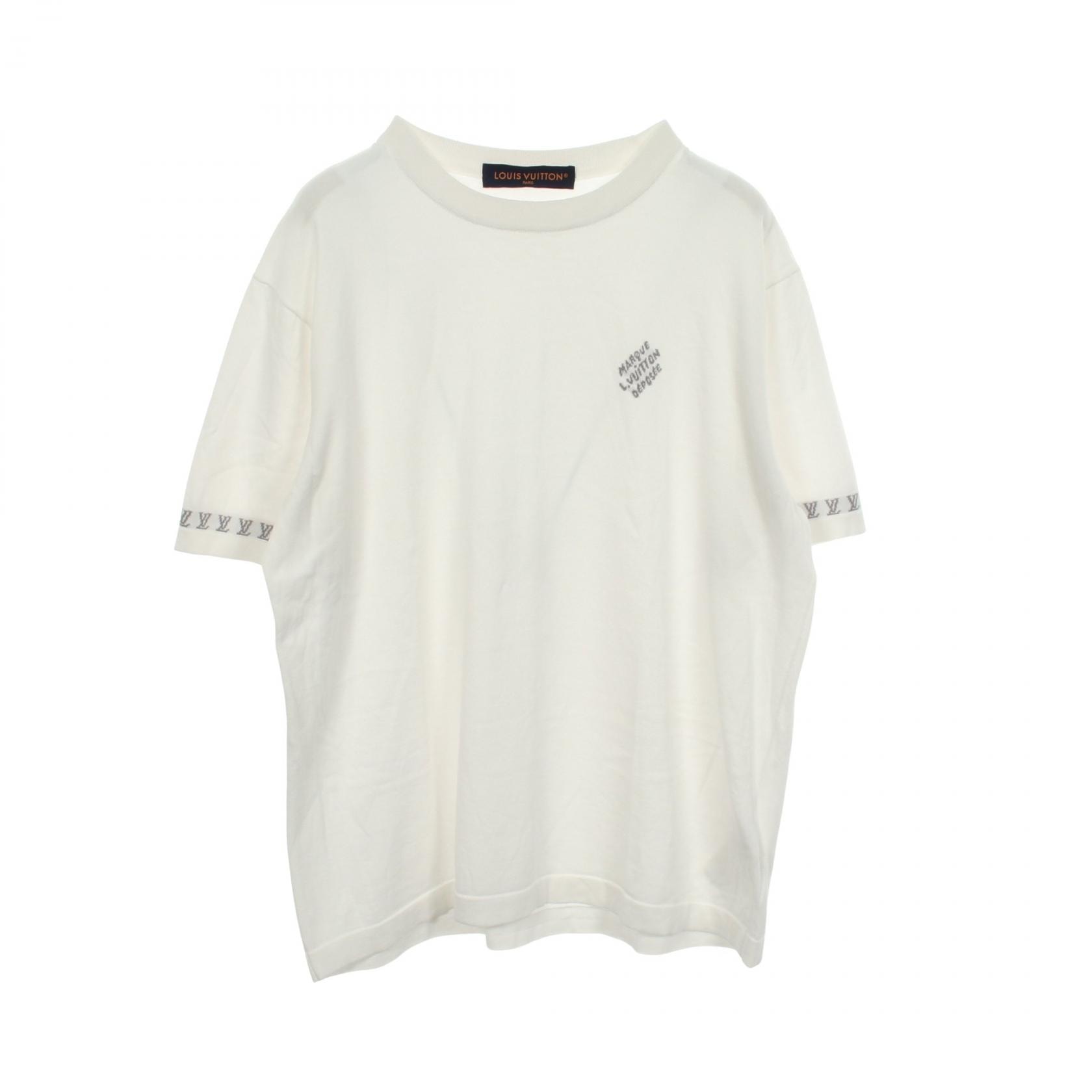 ルイ・ヴィトン LOUIS VUITTON ロゴ ニット 半袖Tシャツ 衣料品 トップス コットン グレー メンズ ホワイト系 / グレー系 RM242MQ 【中古】