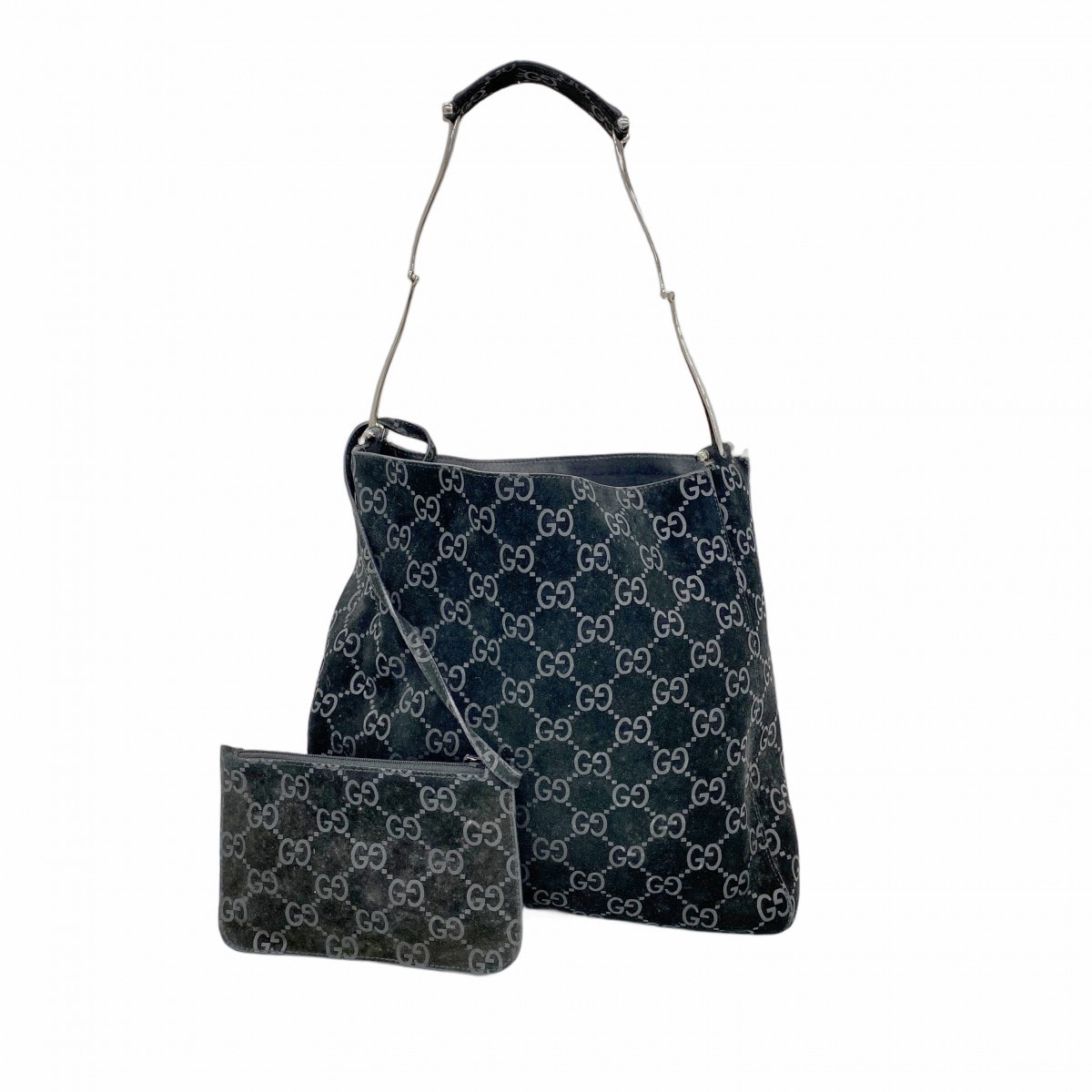 【6dd4789-k】グッチ ショルダーバッグ 001 3181 スウェード ブラック シルバー金具【中古】レディース