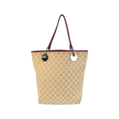 GUCCI グッチ ベージュ レッド シルバー金具 GGキャンバス トートバッグ ショルダーバッグ 600790 【中古】
