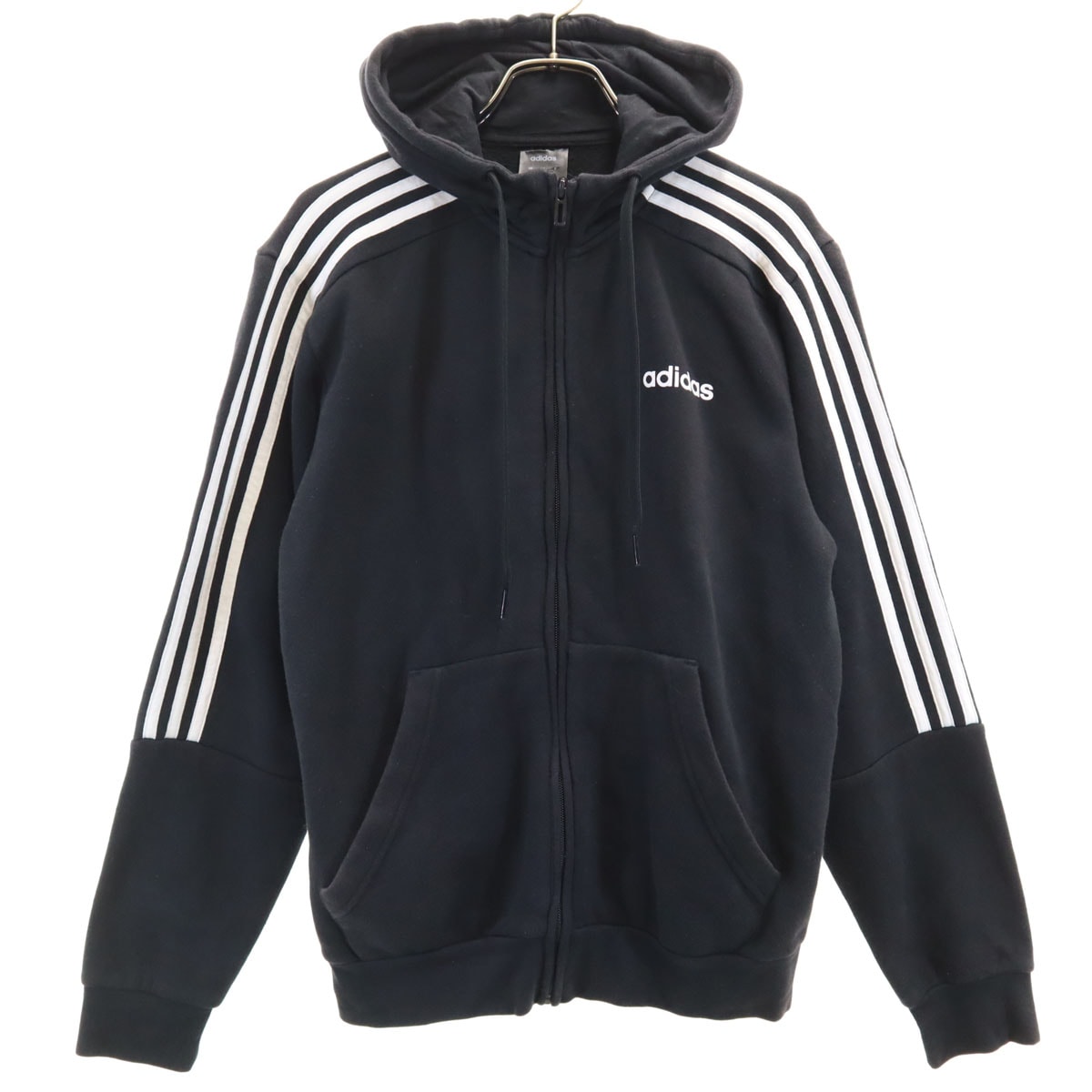 adidas アディダス 長袖 スウェット ジップパーカー M ブラック 裏起毛