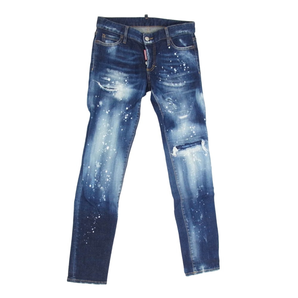 DSQUARED2 ディースクエアード デニムパンツ S72LB0436 Super Twinky Jean スーパーツインキー ドリップペイント ダメージ リペア加工 デニム ストレッチ スキニー スリム パンツ インディゴブルー系 38【中古】