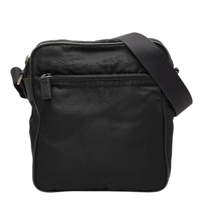 プラダ 三角ロゴプレート ショルダーバッグ ブラック テスートナイロン メンズ PRADA 【中古】
