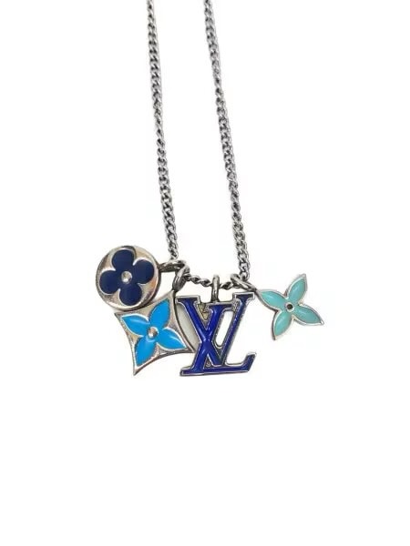 Louis Vuitton Necklace Monogram Pendant LV Instinct Enamel "Silver/Blue"