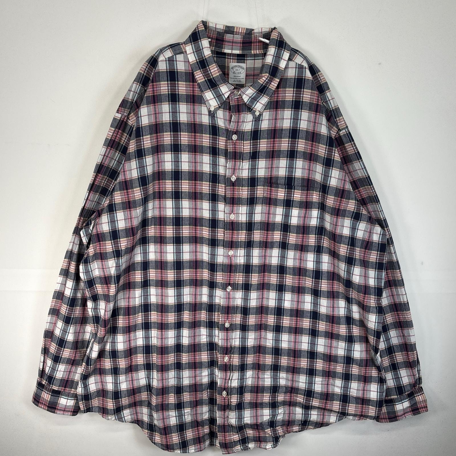 古着 ブルックスブラザーズ Brooks Brothers 長袖シャツ チェック REGENT 大きいサイズ 3XL  ネイビー系 マルチカラー メンズ