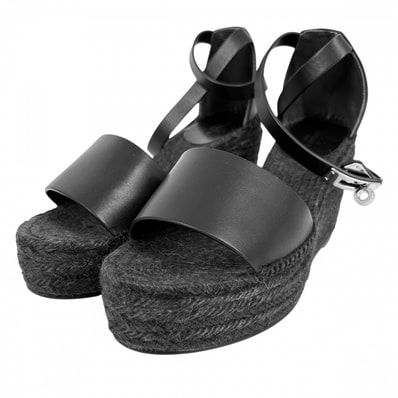 HERMES エルメス サンダル エスパドリーユ ティヴォリケリー 厚底 靴 37サイズ レザー ブラック 黒 シルバー金具 レディース 春 夏【中古品】