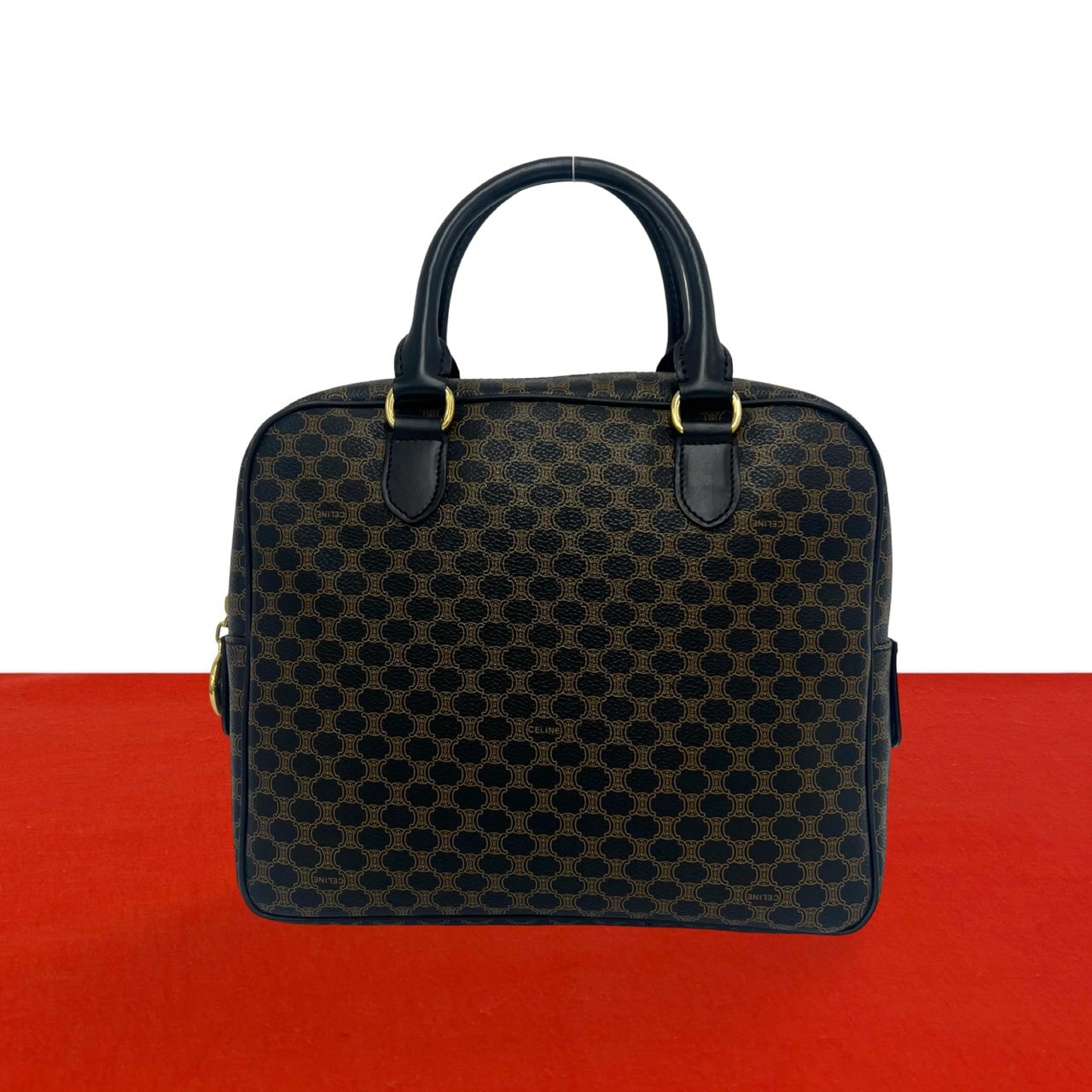 CELINE セリーヌ マカダム ブラゾン 柄 レザー PVC ハンドバッグ ブラック
 30598