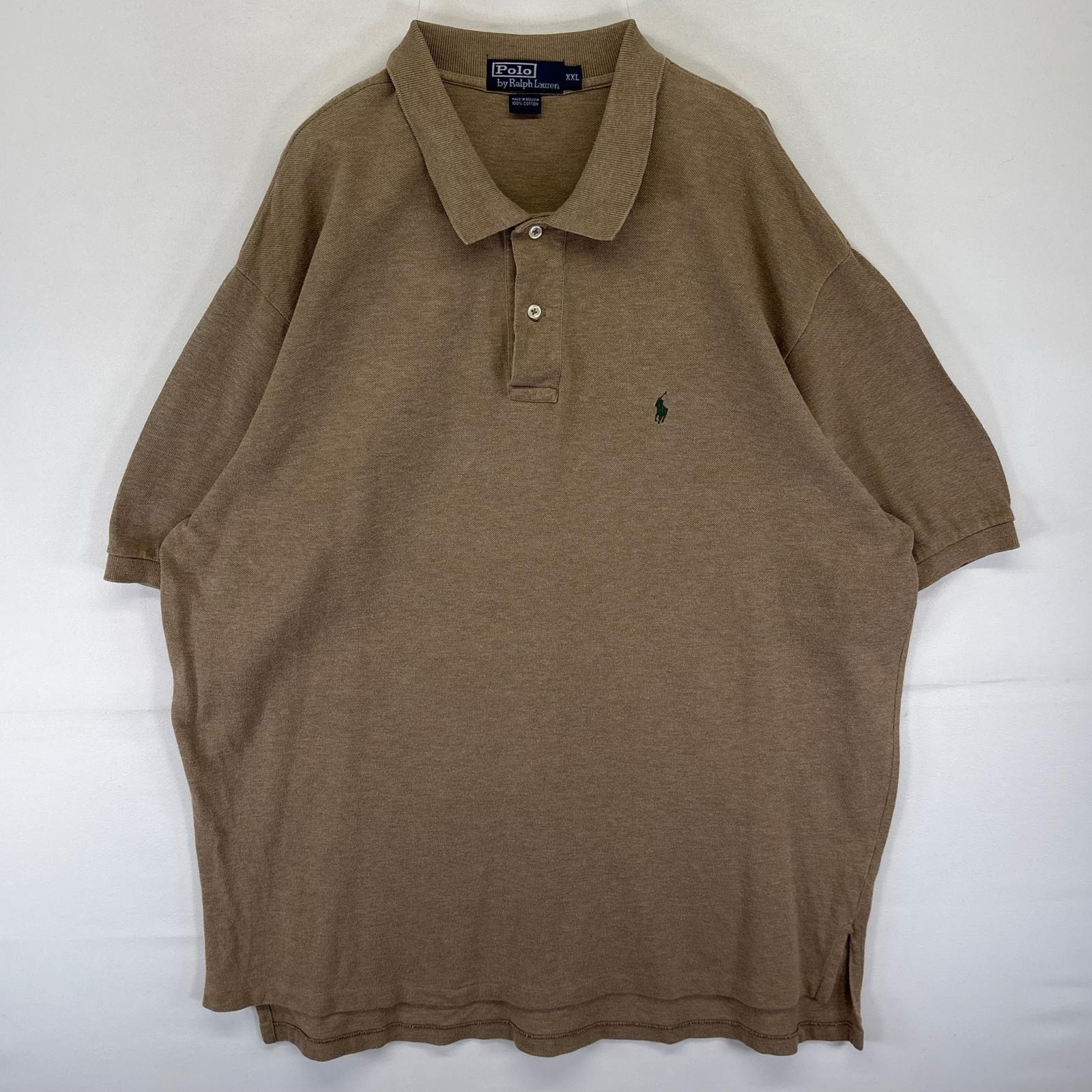 古着 ポロバイラルフローレン Polo by Ralph Lauren 鹿の子 半袖シャツ ワンポイント ロゴ 刺繍 2XL  ベージュ系 無地 メンズ