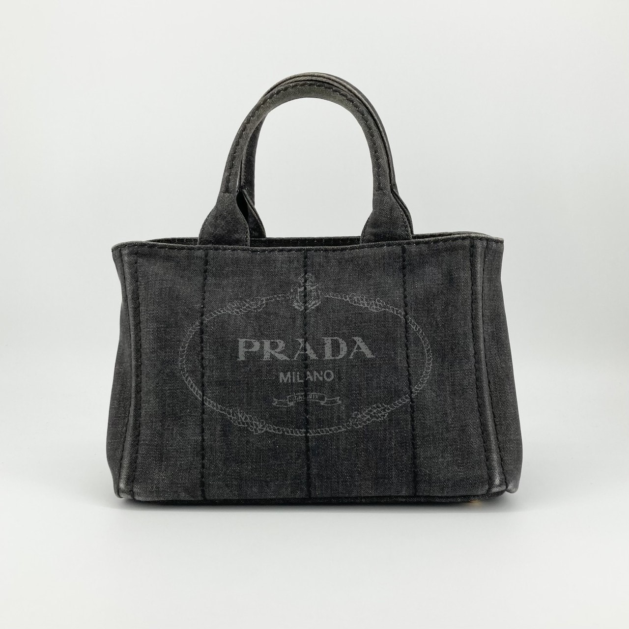 PRADA(プラダ) カナパ ロゴプリント 2way  デニム 1BG439 トートバッグ ブラック