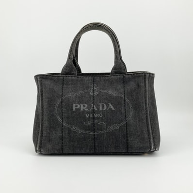 PRADA(プラダ) カナパ ロゴプリント 2way デニム 1BG439 トートバッグ ブラック