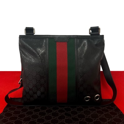 GUCCI グッチ ウェビング GGインプリメ ロゴ 柄 レザー PVC ショルダーバッグ ブラック
20505