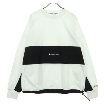 CONVERSE コンバース バイカラー ワンポイントロゴ 長袖 クルーネック トレーナー M ホワイト系