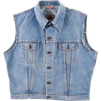 古着 80年代 リーバイス Levi's 70501-0217 ユーロモデル オレンジタブ デニムベスト フランス製 メンズL相当 ヴィンテージ/eaa584410