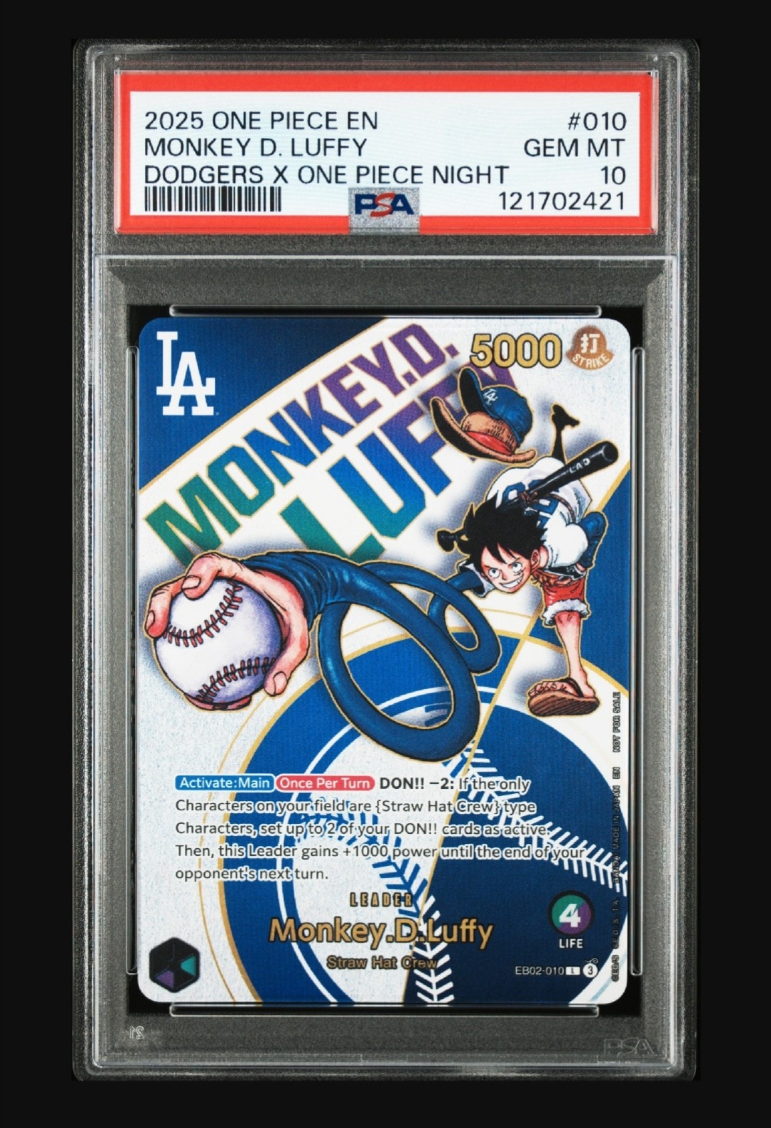 モンキー・D・ルフィ L [EB02-010]【英語版】(プロモーションカード「ワンピースカードゲーム x ロサンゼルスドジャース」)