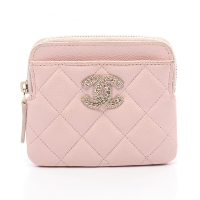 シャネル CHANEL ジップ コインパース マトラッセ コインケース 財布 カーフ(牛革) レディース ピンク系 【中古】