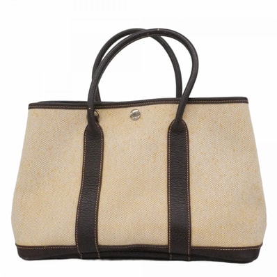 【6dc2356】エルメス トートバッグ ガーデンパーティTPM トワルアッシュ ブラウン シルバー金具 □I刻印【中古】レディース