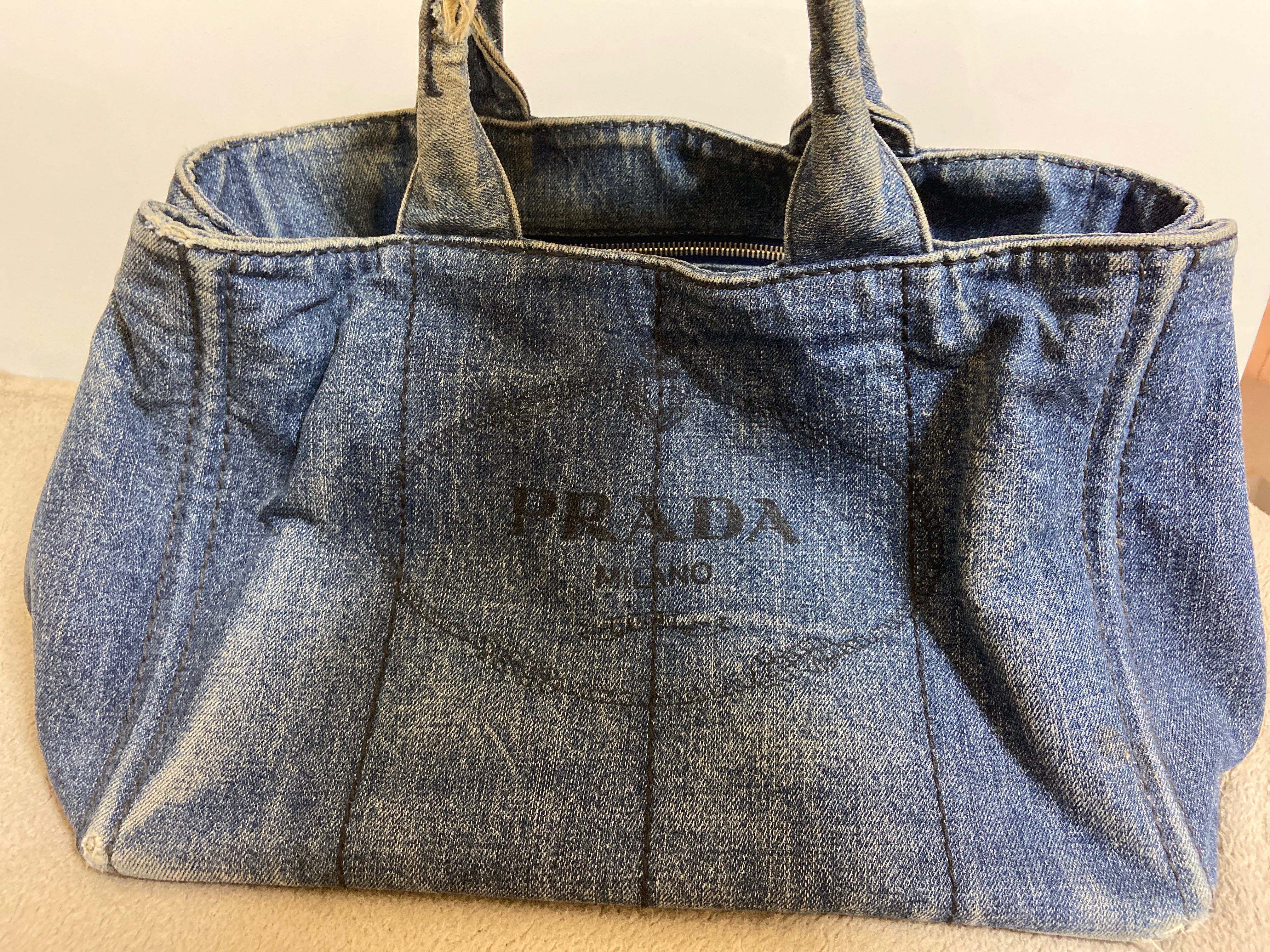 PRADA CANAPA Denim Logo Handle Tote Bag "Blue"