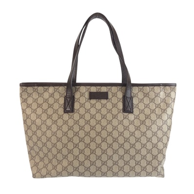 美品 GUCCI グッチ ベージュ ブラウン シルバー金具 GGスプリームキャンバス レザー/ トートバッグ ショルダーバッグ 603287 【中古】