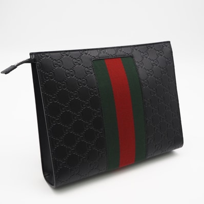 未使用 GUCCI グッチ GGスプリーム キャンバス グッチシマ シェリーライン クラッチバッグ 475316 クラッチバッグ ブラック グリーン レッド レザー メンズ