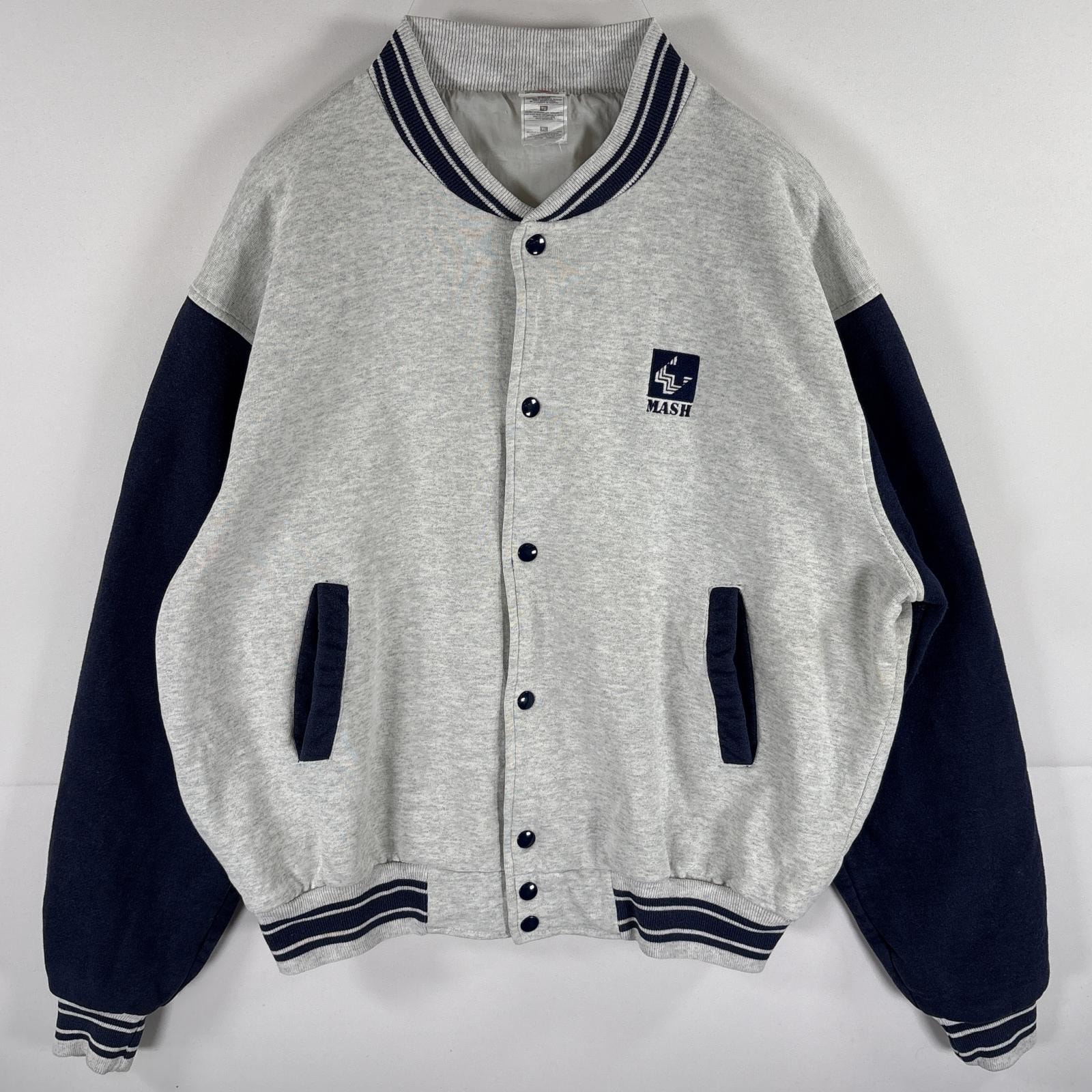 古着 フルーツオブザルーム FRUIT OF THE LOOM スタジャン アワードジャケット スナップボタン 企業ロゴ刺繍 ツートンカラー XL  グレー メンズ