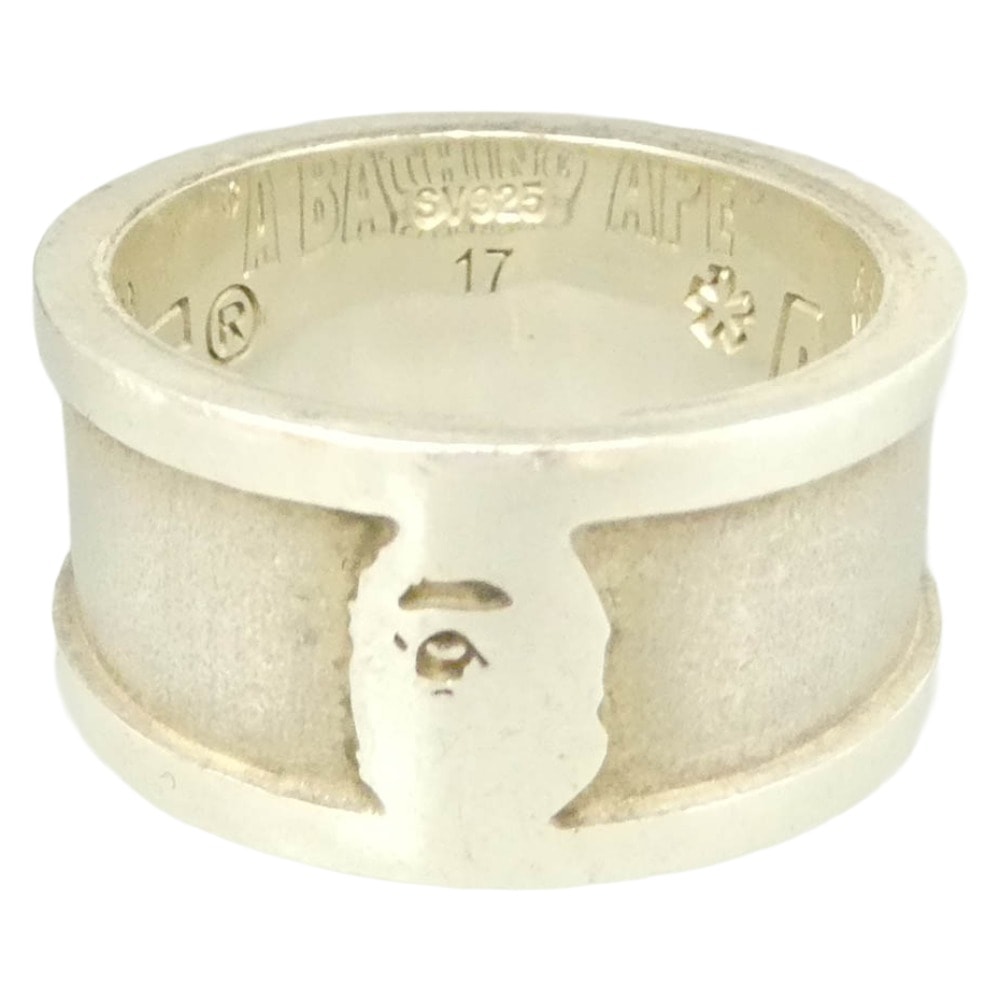 A BATHING APE アベイシングエイプ 猿フェイス サークルR LOGO SV925 刻印 RING ロゴデザイン リング シルバー系 16.5号【中古】