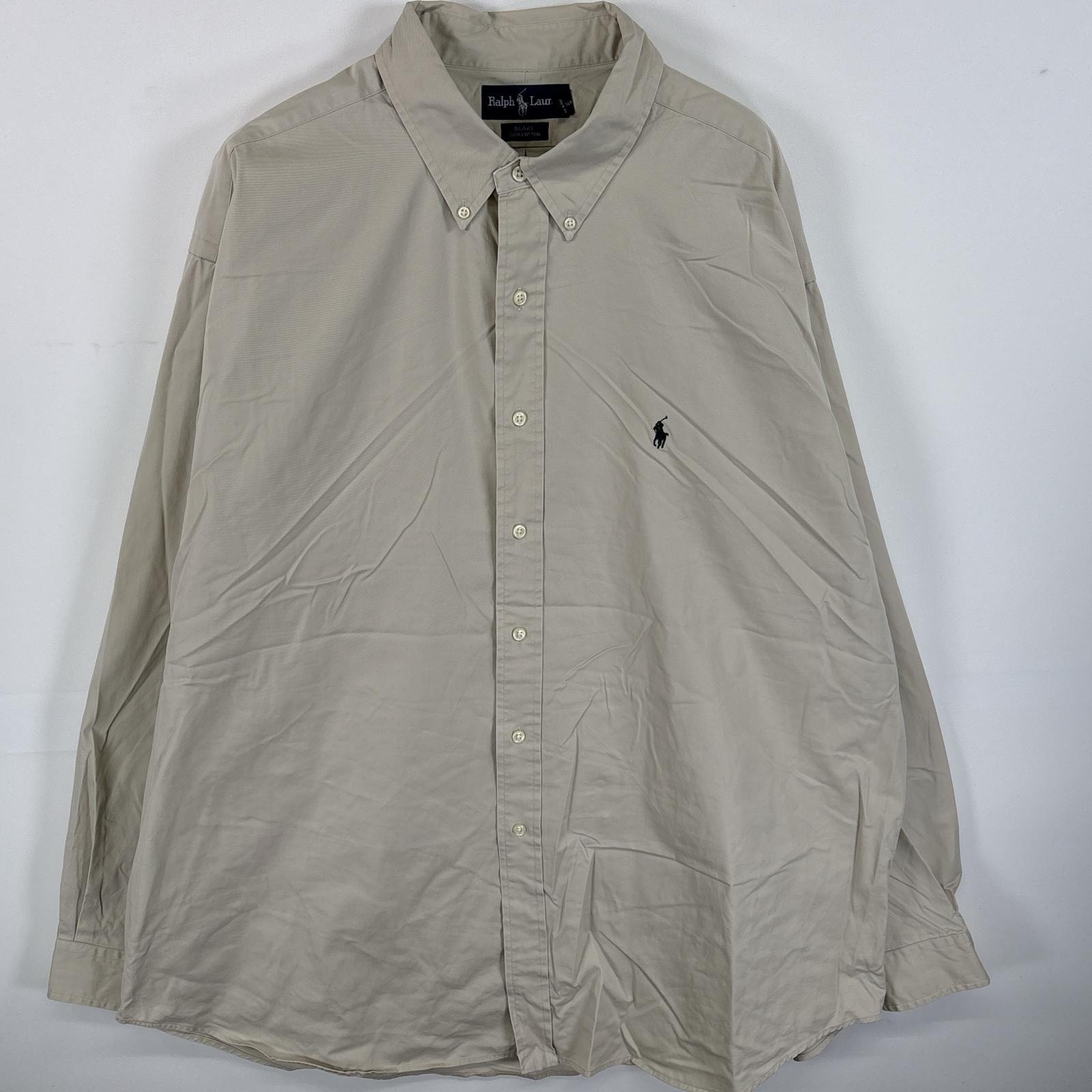 古着 ラルフローレン RALPH LAUREN 長袖シャツ ボタンダウンシャツ ワンポイント ロゴ 刺繍 大きいサイズ 14041  ベージュ 無地 メンズ