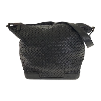 美品 BOTTEGAVENETA ボッテガヴェネタ イントレチャート ブラック 黒 ガンメタ金具 レザー ショルダーバッグ 601186 【中古】