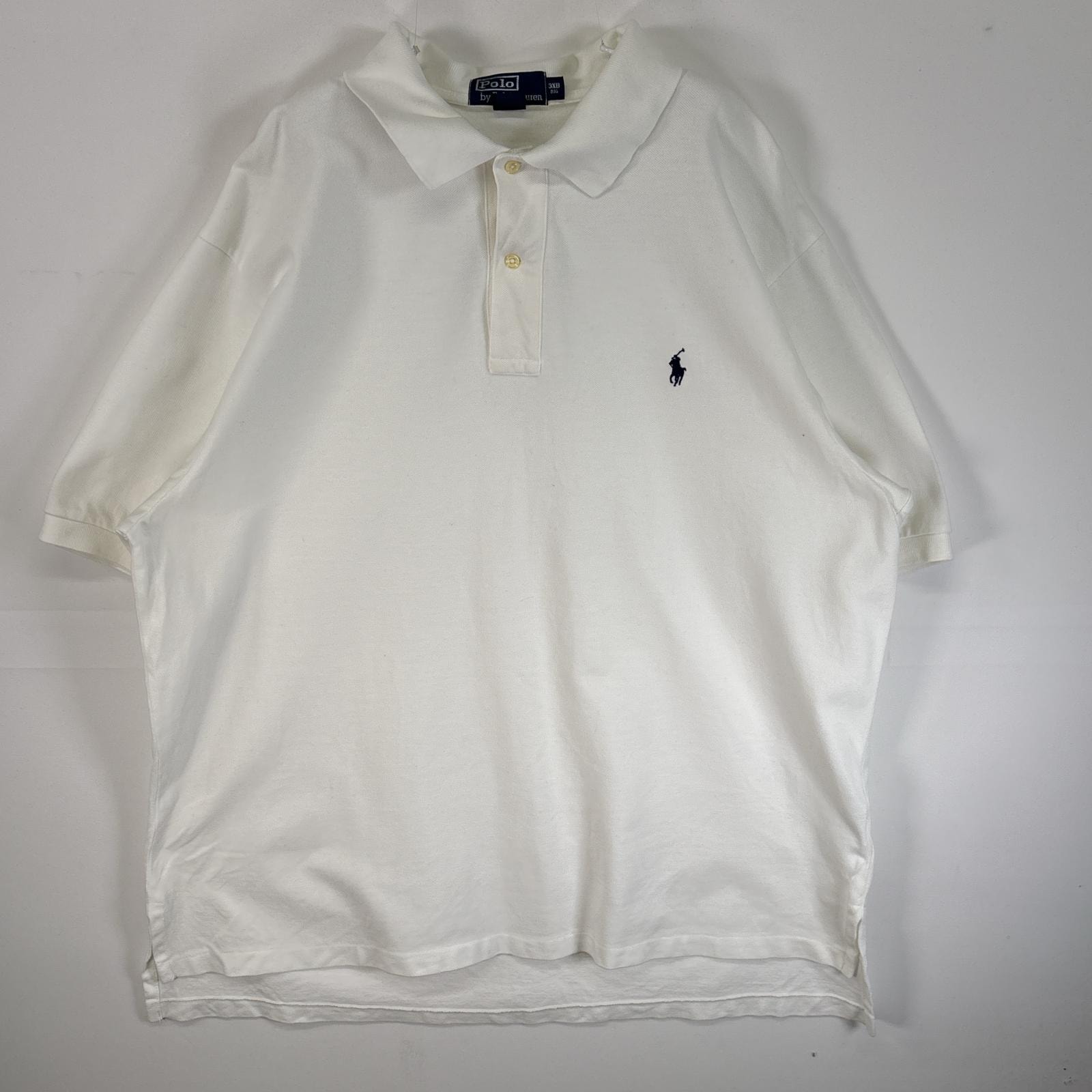 古着 90's/90年代 ポロバイラルフローレン Polo by Ralph Lauren 鹿の子 半袖 ポロシャツ ロゴ 刺繍 大きいサイズ 2ボタン 3XB BIG  ホワイト 無地 メンズ