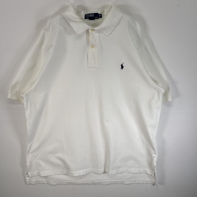 古着 90's/90年代 ポロバイラルフローレン Polo by Ralph Lauren 鹿の子 半袖 ポロシャツ ロゴ 刺繍 大きいサイズ 2ボタン 3XB BIG ホワイト 無地 メンズ