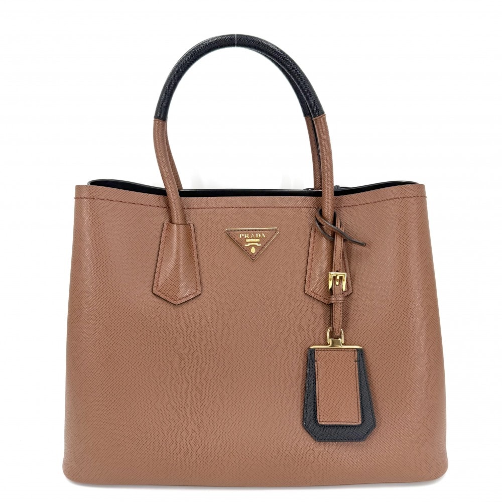 PRADA プラダ ハンドバッグ ドゥーブレ トートバッグ トライアングルロゴ 1BG775 レザー ブラウン 茶 ゴールド金具 レディース【中古品】