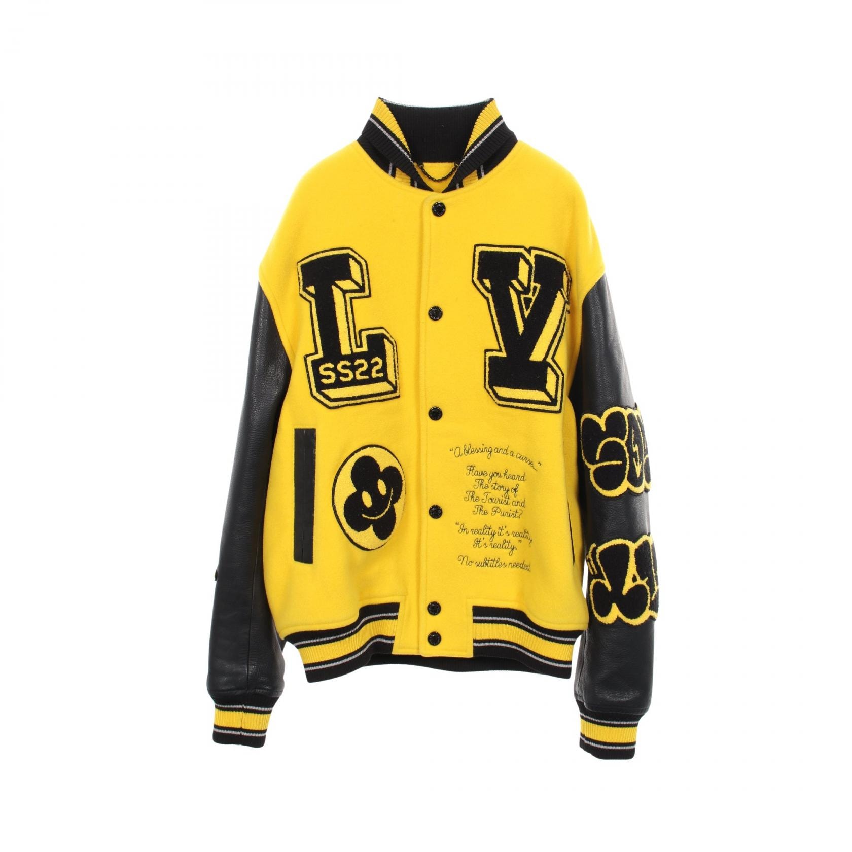 ルイ・ヴィトン LOUIS VUITTON Amen Break マルチパッチミックス バーシティブルゾン スタジャン 衣料品 アウター レザー ウール メンズ イエロー系 / ブラック系 RM221 IZ3 HML81W 【中古】
