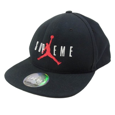 Supreme シュプリーム キャップ 15AW × AIR JORDAN エア ジョーダン 6-Panel Cap 6パネル キャップ 帽子 ブラック系【中古】