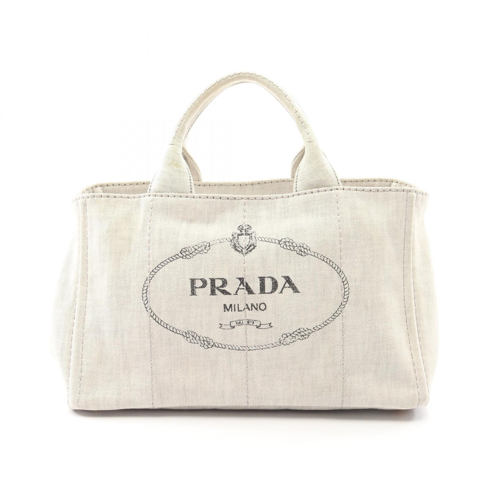 プラダ PRADA CANAPA STAMPATA カナパ トートバッグ バッグ キャンバス レディース グレー系 B2642B 【中古】
