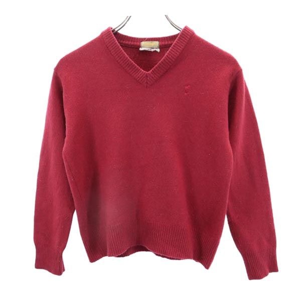 YVES SAINT LAURENT イヴサンローラン ウール 長袖 Vネック ニット M レッド系 セーター