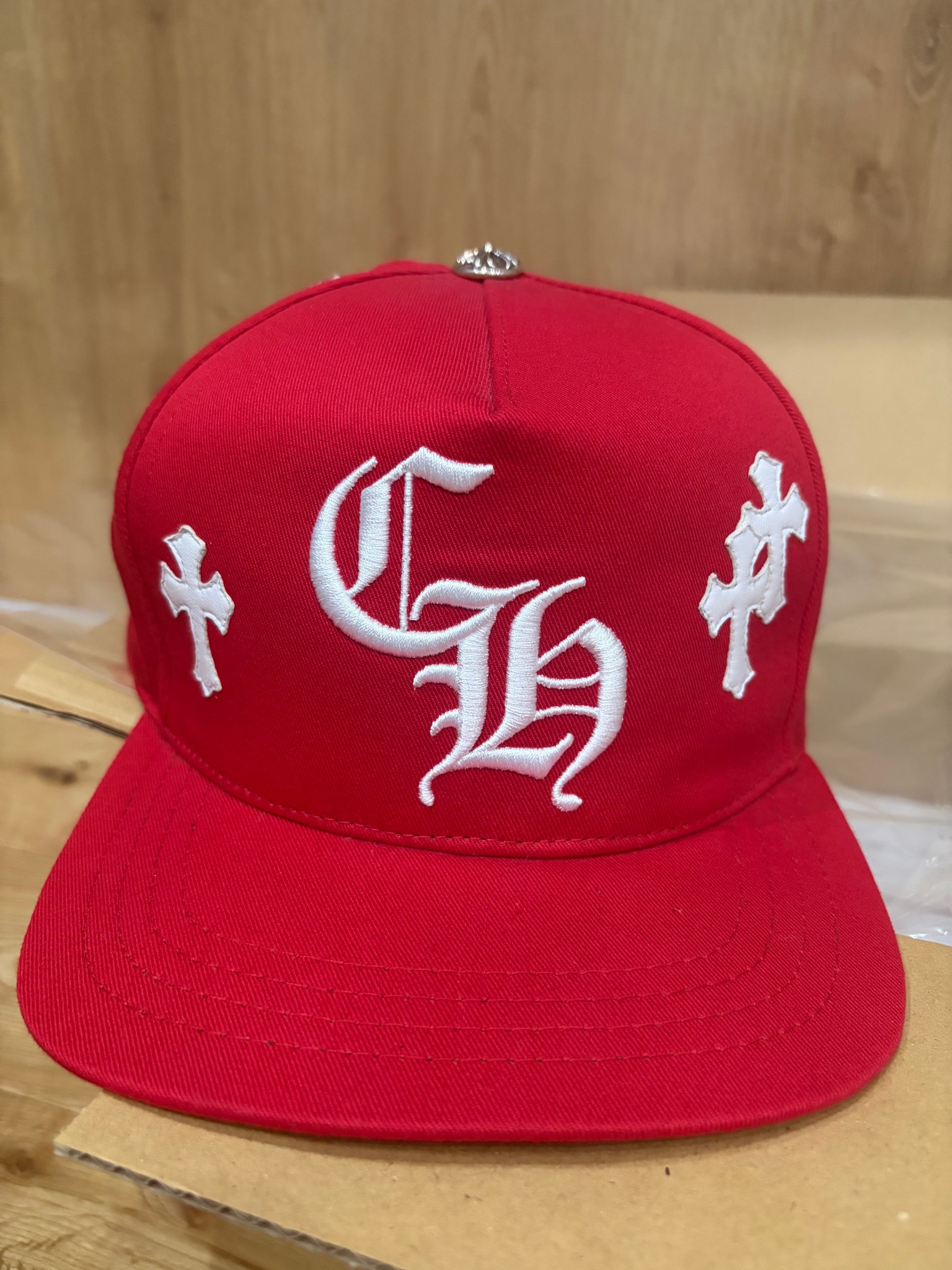 Chrome Hearts CH Hat Cross Patch Baseball Cap "Red/White"