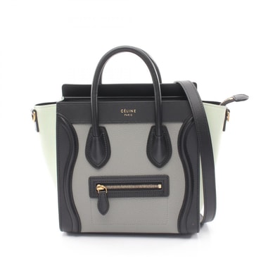 セリーヌ CELINE ラゲージ ナノショッパー 2WAY ハンドバッグ バッグ レザー レディース グレー系 / ブラック系 / グリーン系 168243 【中古】