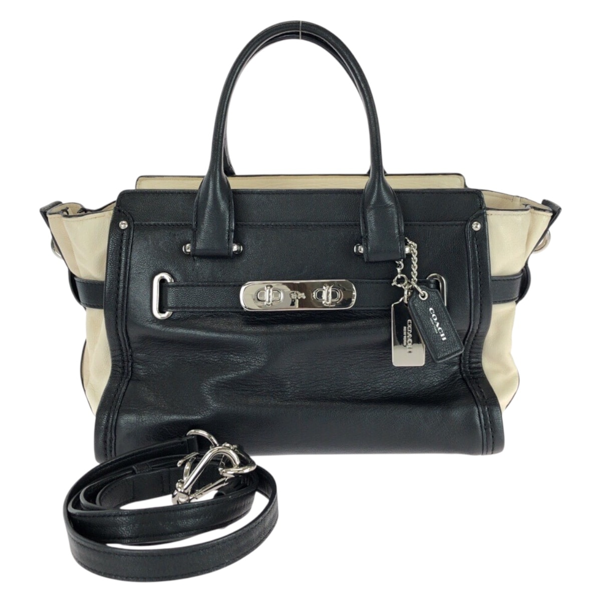 美品 COACH コーチ スワッガー 27 2way ブラック ホワイト シルバー金具 レザー ハンドバッグ ショルダーバッグ 604105 【中古】