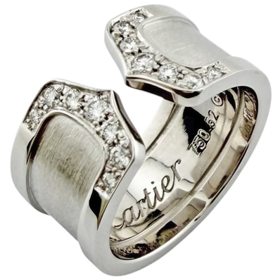 カルティエ C2ワイド リング 指輪 12号 18金 K18ホワイトゴールド ダイヤモンド レディース CARTIER 中古