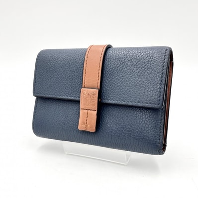 LOEWE(ロエベ)バーティカル ウォレット ミディアム 二つ折り財布 ブルー ブラウン レザー アナグラム レディース【中古】
