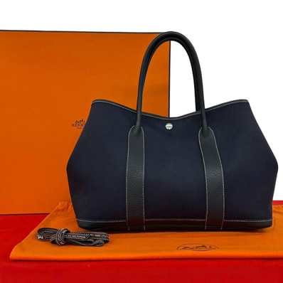 HERMES エルメス ガーデンパーティ PM ブッフル トワルアッシュ トートバッグ ネイビー
632-9
