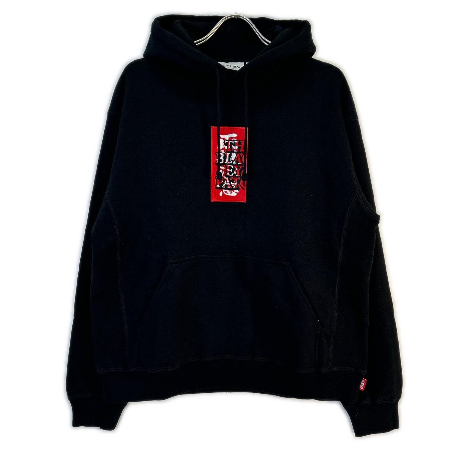 ブラックアイパッチ ブラック 刺繍 取扱注意 LABEL HOODIE SWEATSHIRT パーカー M